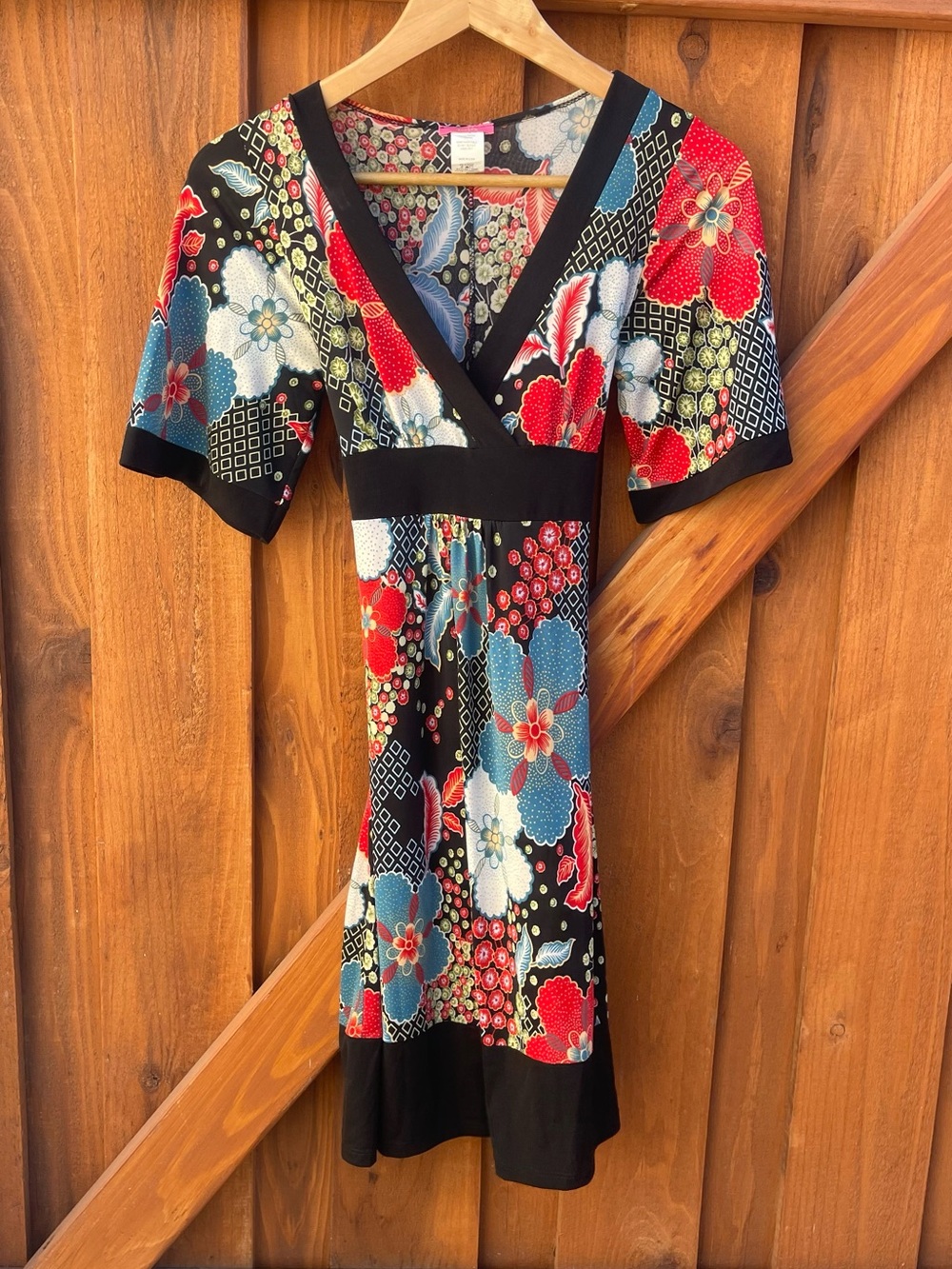 Vintage Japanese Kimono 90s Wrap Mini Dress Top Flare Sleeves Tunic Small Lola